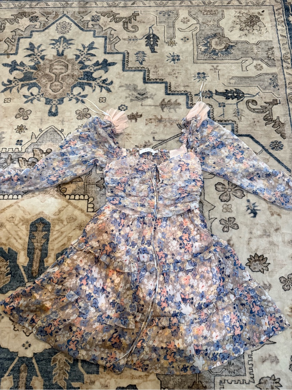Astr Floral Tiered Dress in Blue and Pink